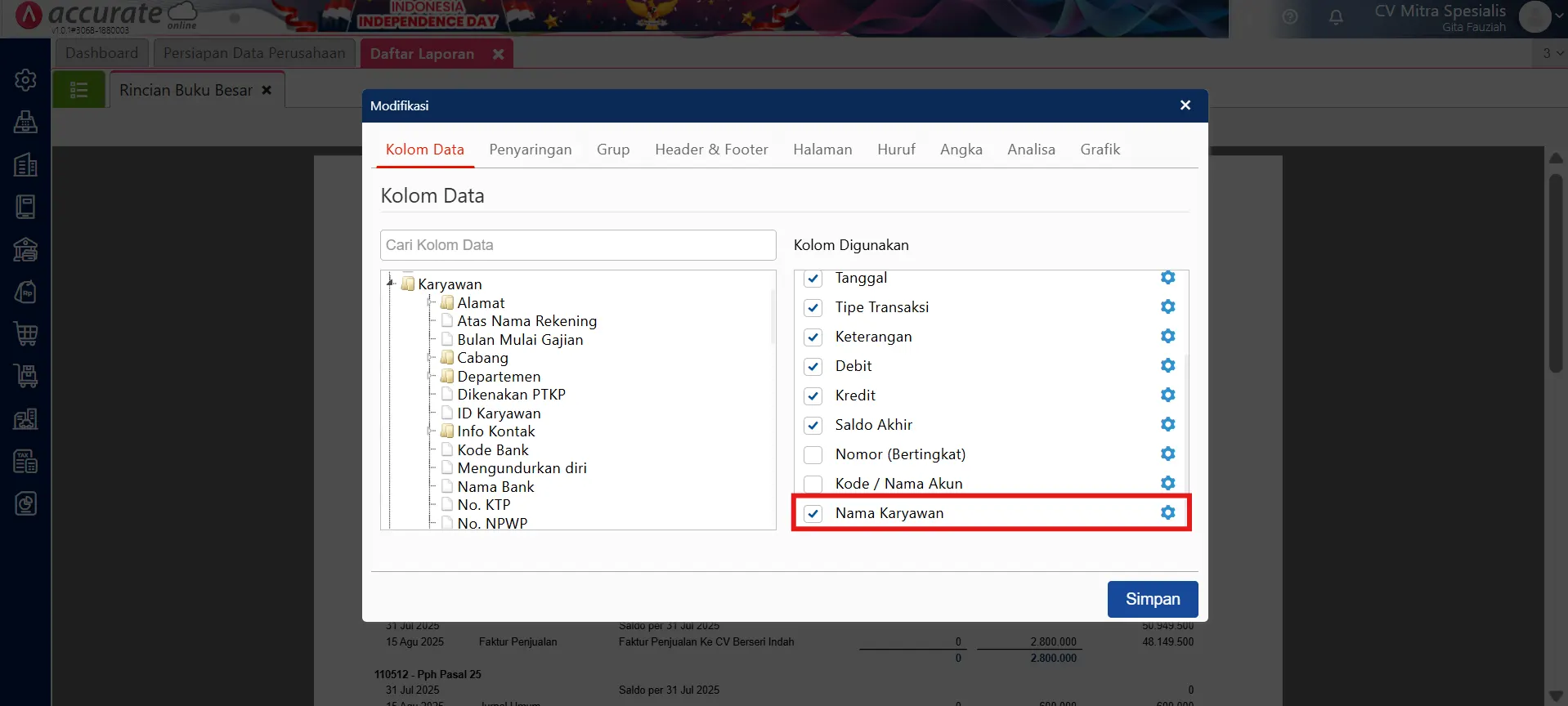 laporan piutang karyawan